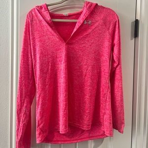 UNDER ARMOUR Hoodie Bright Pink Loose Heat Gear VNeck Long Sleeve Athletic Large
